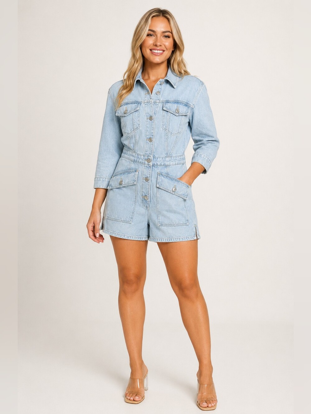 7 For All Mankind Light Wash Denim Utility Romper XS NWT